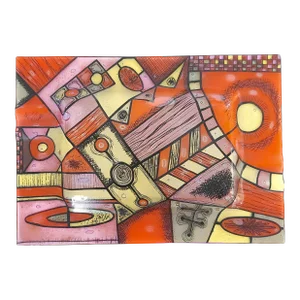 1960's Oversize Higgins Fused Glass Tray in Abstract Sunset Pattern