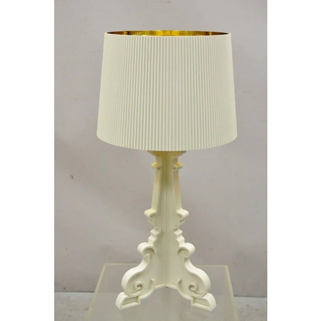 Kartell Ferruccio Laviani Bourgie White Baroque Table Lamp with Shade. Item features the original shade with gold...