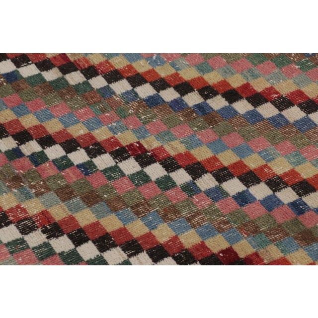 Rug & Kilim Vintage Distressed Rug With Muted Geometric Diamond Mosaic - Rug & Kilim For Sale - Image 4 of 9