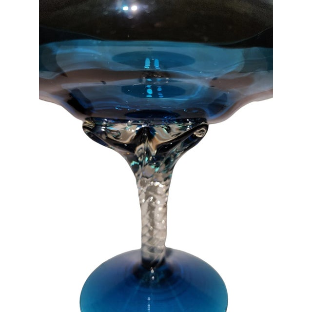 English 1960s Blue Glass Compote For Sale - Image 3 of 4