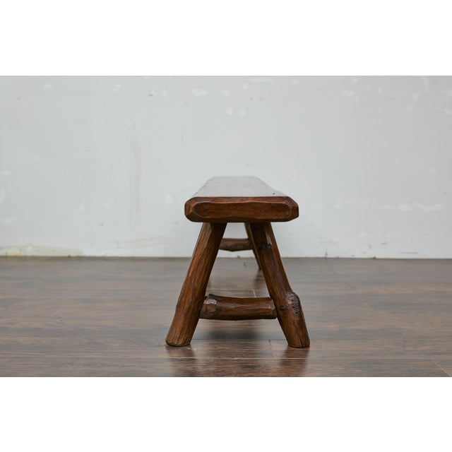 Mid 20th Century Rustic American Pine Bench with A-Frame Base, Long 20th-Century Design For Sale - Image 5 of 9