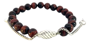 1990s David Yurman Tiger Eye Spiritual Beads Bracelet 6.6 - 8.5" Silver 8 Mm Estate