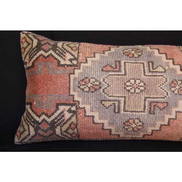 Textile Soft‑Tone Rug Cushion – Handcrafted From Vintage Turkish Tribal Rug Pillow Cover -16'' X 32'' For Sale - Image 7 of 11