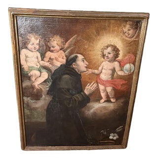 Apparition of the Baby Jesus to Saint Anthony of Padua, 1700s, Oil on Canvas For Sale