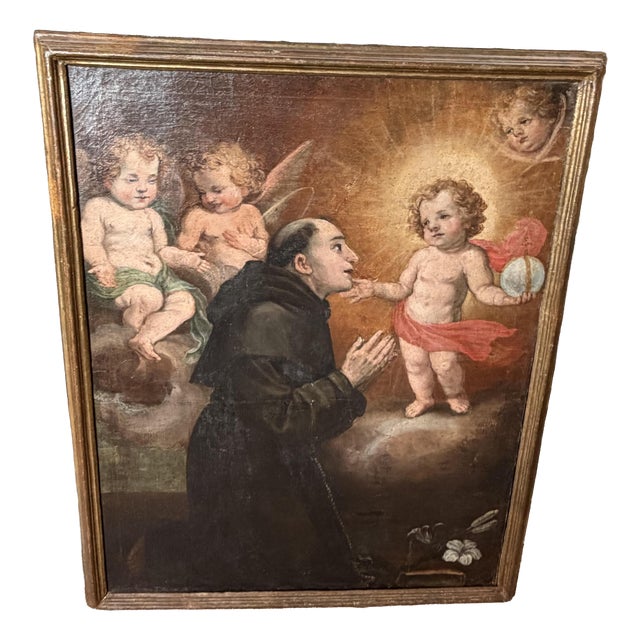 Apparition of the Baby Jesus to Saint Anthony of Padua, 1700s, Oil on Canvas For Sale