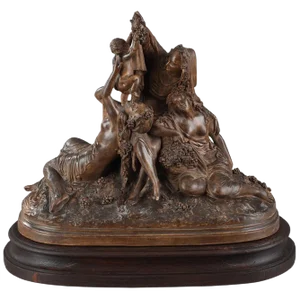 19th-Century Terracotta Object, Bacchus and Bacchantes Celebrating the Grape Harvest