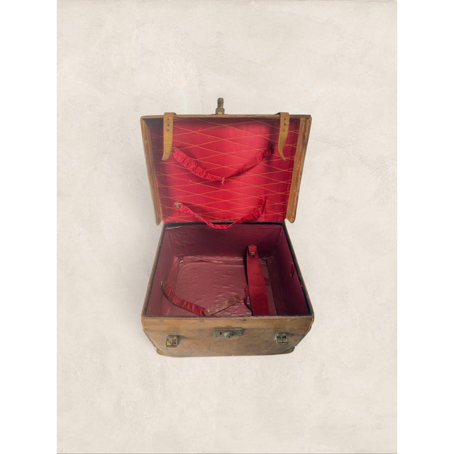 Victorian Antique English Leather Hat Box With Red Silk Interior & “t.s.” Initials For Sale - Image 3 of 8