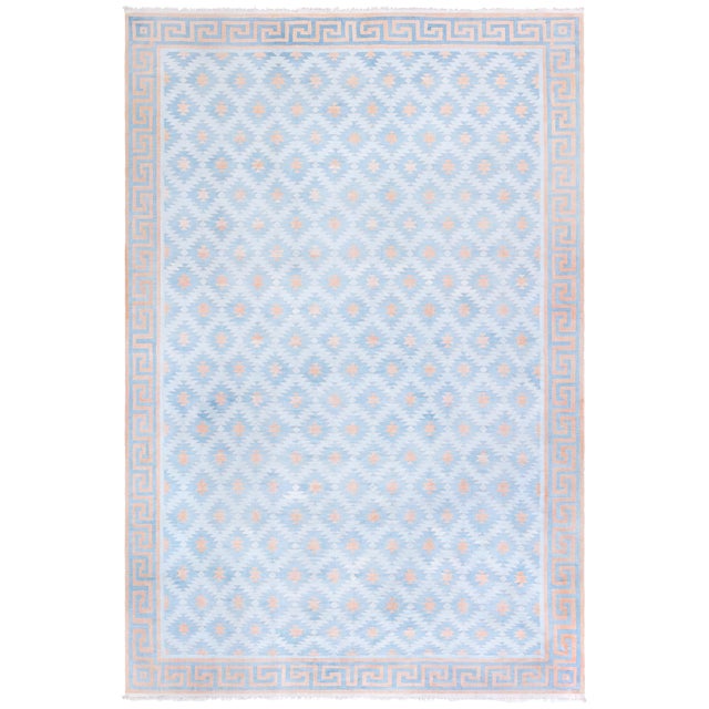 Doris Leslie Blau Vintage Indian Dhurrie Geometric Blue Flatweave Cotton Rug For Sale