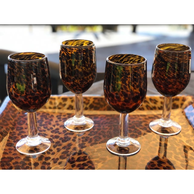 Burnt Umber Vintage Faux Tortoise Shell Wine Glasses- Set of 4 For Sale - Image 8 of 10