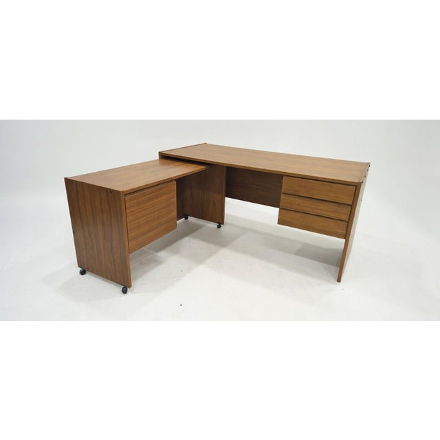 1960s Mid-Century Modern Two-Piece Teak Executive Desk With Locking Drawers and File Cabinet For Sale - Image 5 of 11