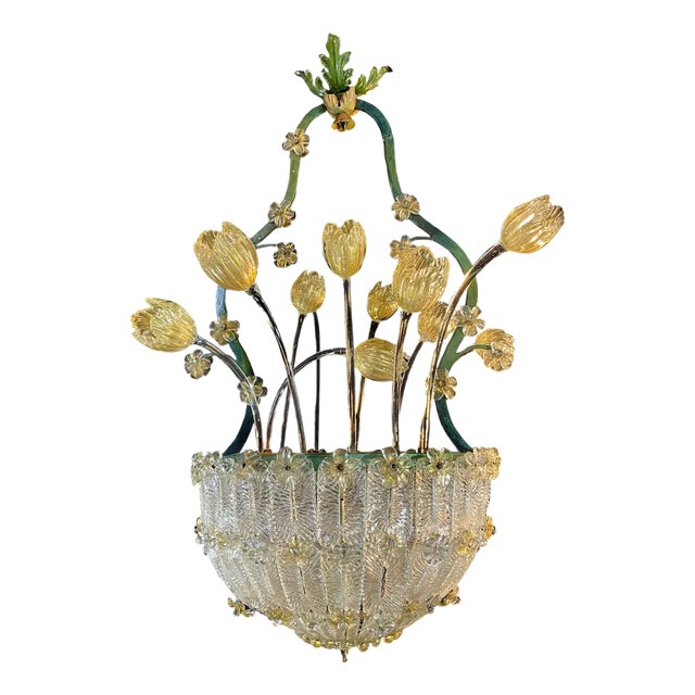 Glass Flower Chandelier with Gold Inclusions, 1950s For Sale