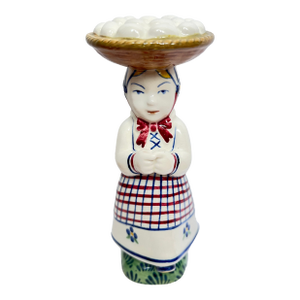 1947 Royal Copenhagen Aluminia Faience Figurine and Candle Holder of Woman With Basket of Eggs