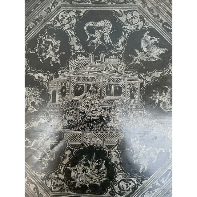 Late 19th Century Antique Burmese Black Laquer Octagonal Table For Sale - Image 5 of 12
