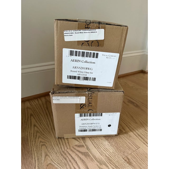 Silver Visual Comfort Aerin Drunmore Sconce Polished Nickel, Glass Shade For Sale - Image 8 of 9