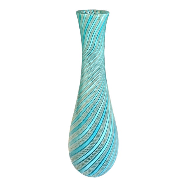 Mid-20th Century Murano Filigree Glass Vase For Sale