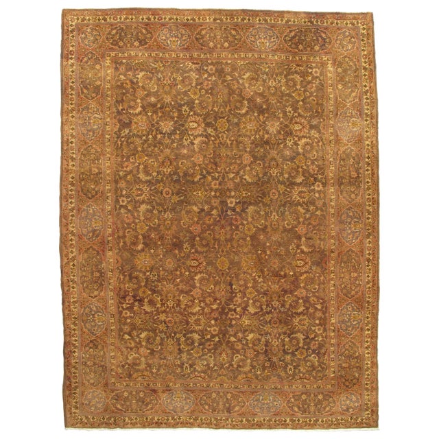 Brown Antique Tabriz Persian Carpet Handmade Oriental Rug Gold, Brown, Peach and Taupe For Sale - Image 8 of 8