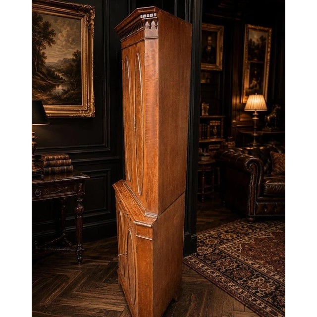Wood Edwardian Flame Mahogany 2-Body Corner Cabinet with Mirrored Drinks Slide, 1890s For Sale - Image 7 of 10