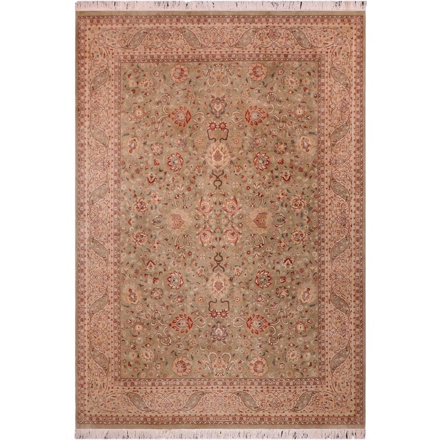 Floral Pak-Persian Green/Beige Wool Rug - 9'0'' X 12'0'' For Sale - Image 9 of 9