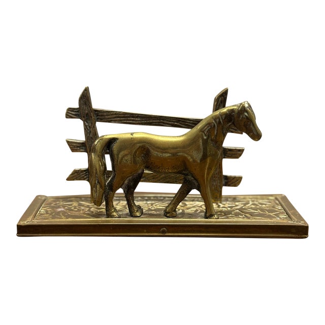 Vintage English Brass Horse Letter Rack For Sale