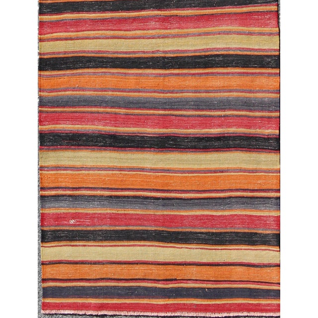 Mid 20th Century Kilim Runner With Multicolor Horizontal Stripes 3'10 X 11'3 For Sale - Image 5 of 7