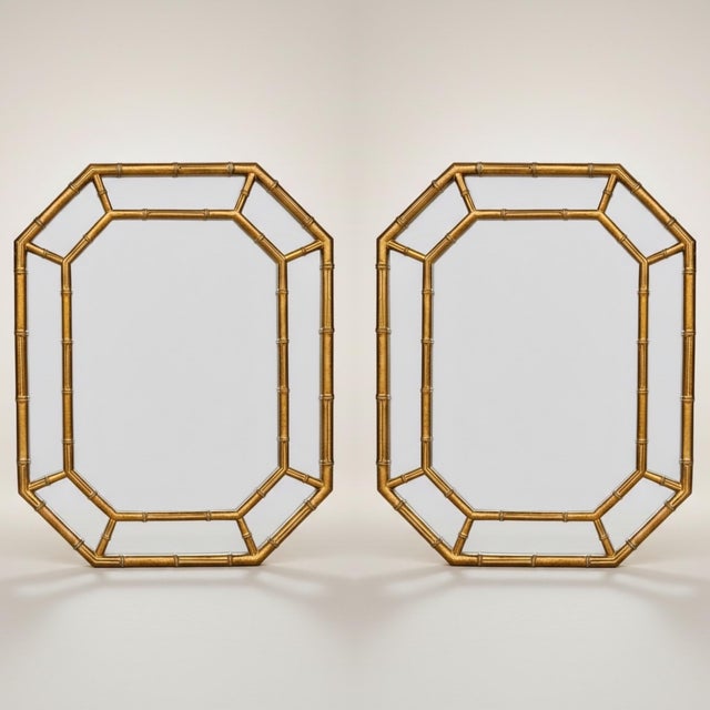 Mid-Century Hollywood Regency Style Faux Bamboo Giltwood Mirrors - Pair For Sale - Image 4 of 8