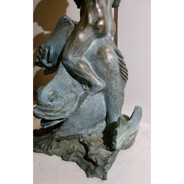 1940s Vintage Alexander Portnoff Cherub on Dolphin Bronze Fountain For Sale - Image 10 of 14