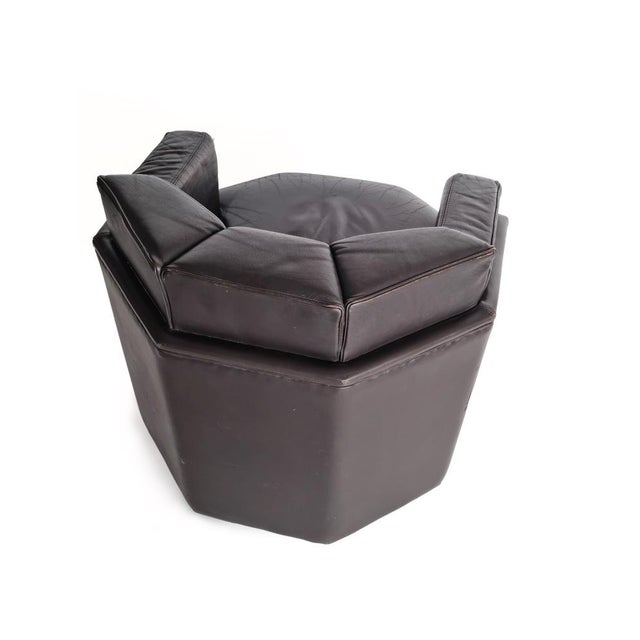 Brown Set of Octagonal Club Chairs in Brown Leather, 1970s For Sale - Image 8 of 15