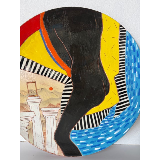 Ceramic 1980s Lois Barton Hand-Painted Figurative Modernist Art Ceramic Decorative Plate For Sale - Image 7 of 10