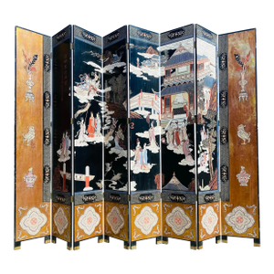 Chinese Export Eight Panel Hand Painted Coromandel Screen