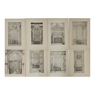 C1880s Set of 8 French Antique Architectural Interior Lithographs-Fireplaces, Documentation For Sale