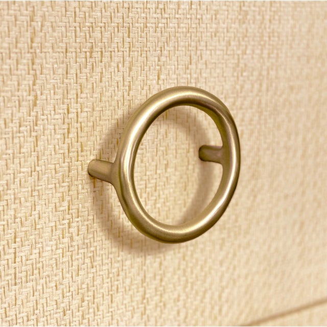 Matthew Izzo Home Getty Natural Grass Cloth Three Drawer Chest With Antique Brass Circle Drawer Pulls For Sale In New York - Image 6 of 7