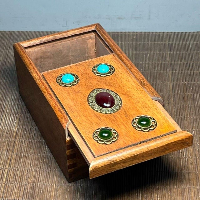 Vintage Rosewood & Gemstone Inlaid Treasure Box / Jewelry Organizer With Drawer For Sale In Los Angeles - Image 6 of 9
