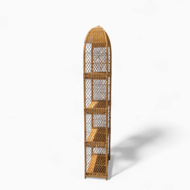 Vintage 1970s Arched Rattan & Cane Étagère, Four-Tier Shelf For Sale - Image 12 of 18