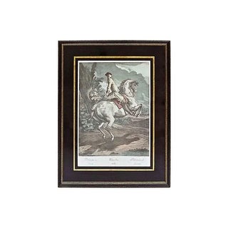 Antique 18th Century Galloping Cavalier Engraving For Sale
