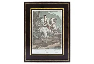 Antique 18th Century Galloping Cavalier Engraving