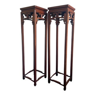 Pair of Antique Chinese Wood Stands Pedestal Tables For Sale
