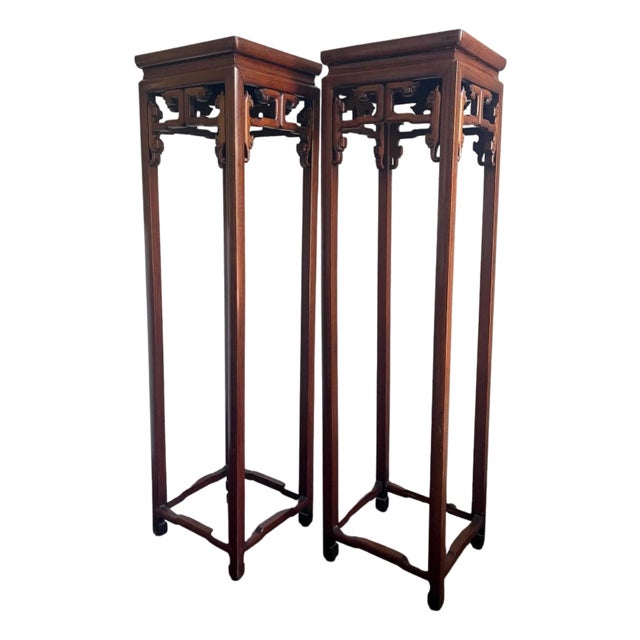 Pair of Antique Chinese Wood Stands Pedestal Tables For Sale