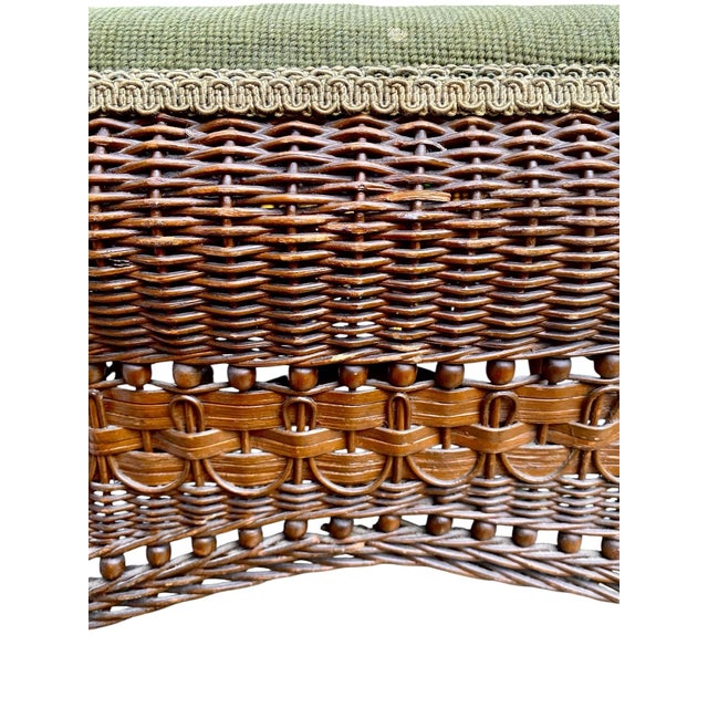 Antique Heywood Wakefield Wicker Foot Stool Ottoman For Sale - Image 6 of 16