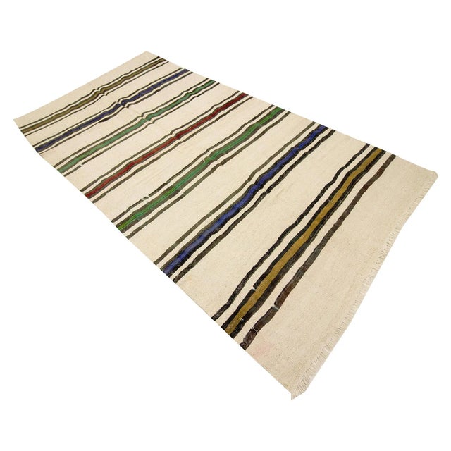 Traditional Vintage Striped Hemp Kilim Rug-4′11″ × 9′ For Sale - Image 3 of 7