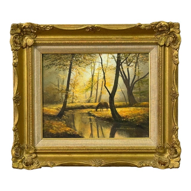 Horse next to River in the Woods of the English Countryside by British Artist 1970 (Circa) For Sale
