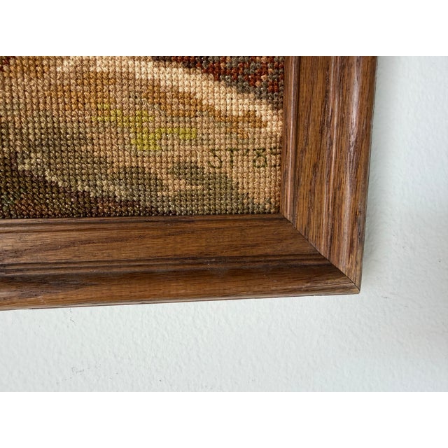 1980's Vintage Needlepoint Landscape Textile Wall Art – Framed For Sale - Image 9 of 11
