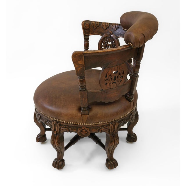 19th Century Carved Oak and Leather Burgermeister Chair For Sale - Image 11 of 14