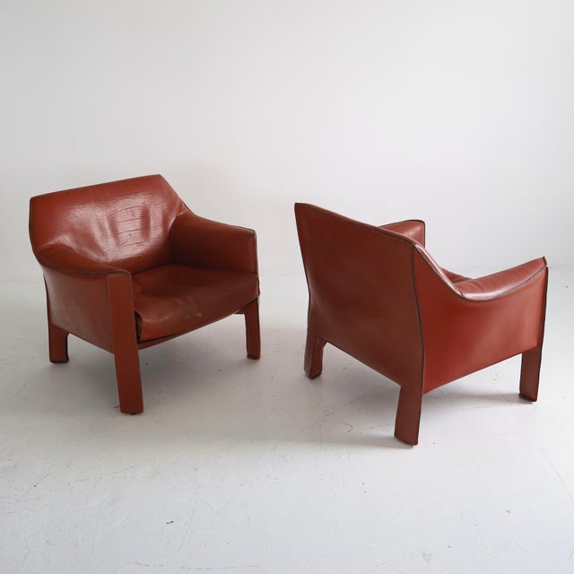 Mid-Century Modern Mario Bellini 415 Cab Lounge Chairs, a Pair For Sale - Image 3 of 8