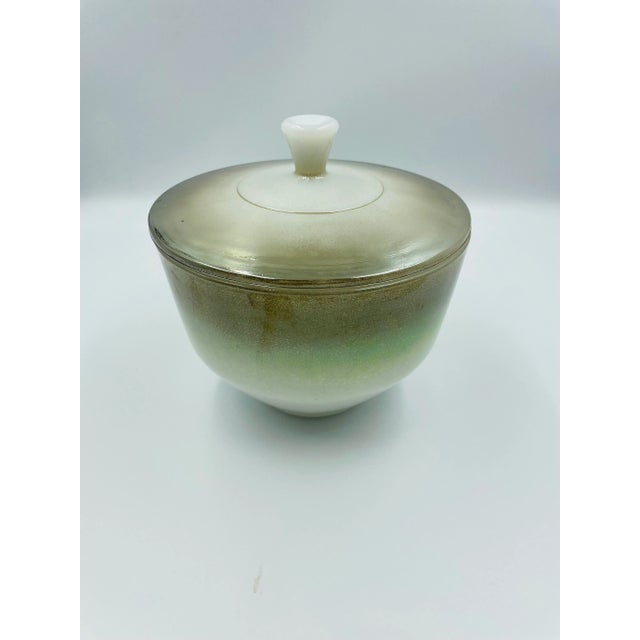 Mid-Century Iridescent Green & Copper Vanity Jeannie Jar ~ This wonderfully whimsical Jar by Federal Glass is a useful as...