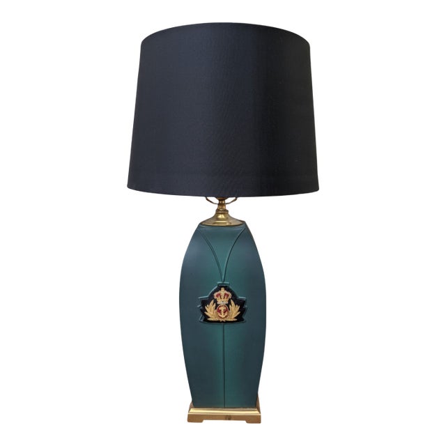 Vintage Royal Lapel Badge Green Ceramic Table Lamp by Drexel Heritage For Sale