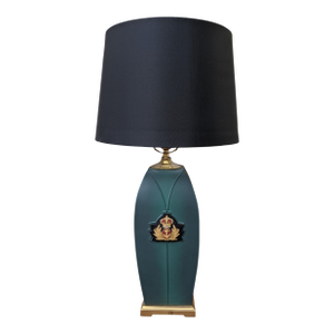 Vintage Royal Lapel Badge Green Ceramic Table Lamp by Drexel Heritage