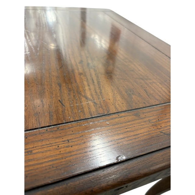 Late 20th Century Henredon Four Centuries Collection Distressed Red Oak Square Side Table With Drawer For Sale - Image 9 of 11