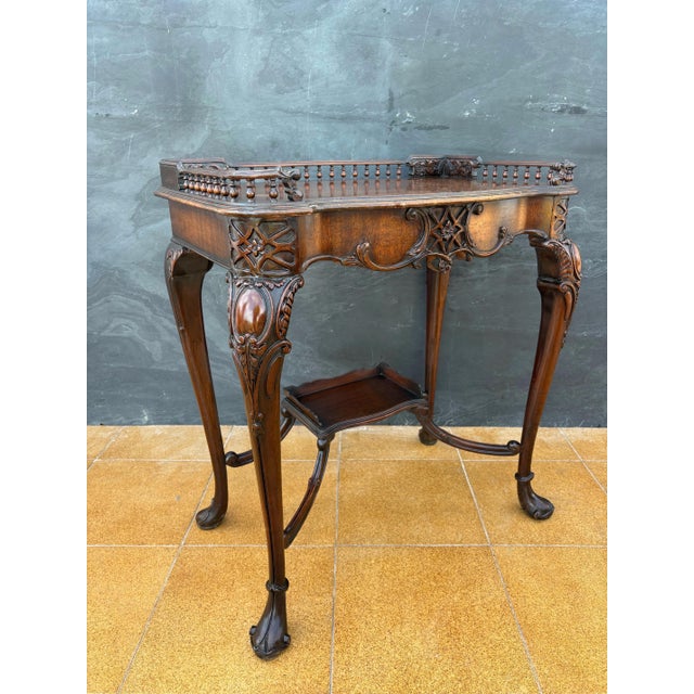 1930s Louis XV Style Carved Wood Side Table with Gallery Top and Cabriole Legs, 1930s For Sale - Image 5 of 12