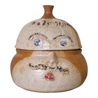 Mid-Century Art " Face " Shape Studio Pottery Vase, Signed For Sale