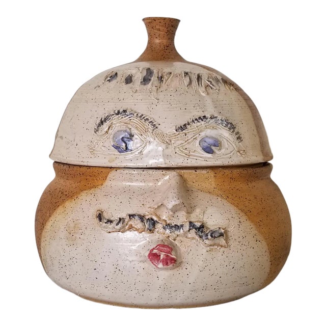 Mid-Century Art " Face " Shape Studio Pottery Vase, Signed For Sale